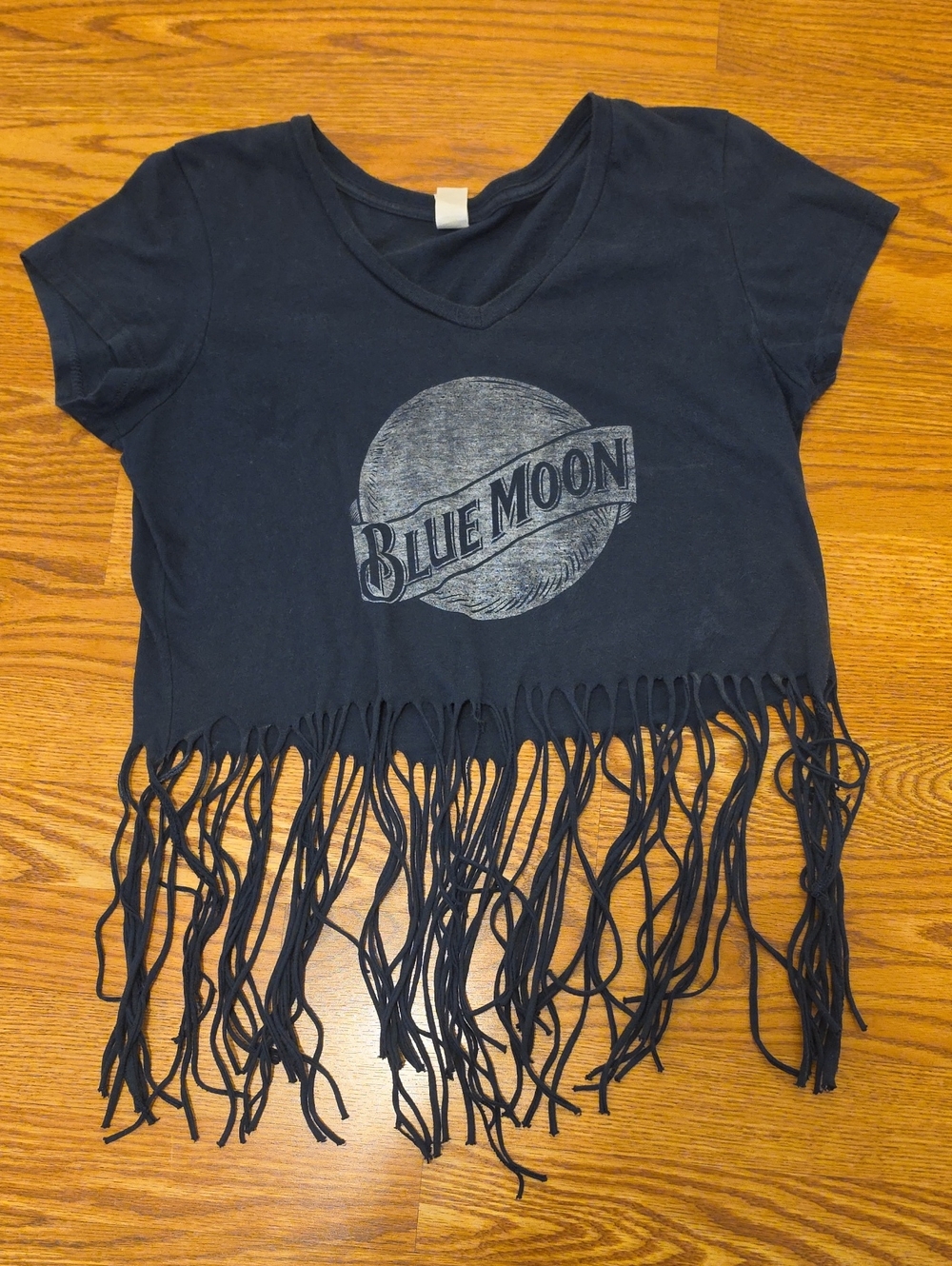 District Women's Navy BlueMoon Fringe Crop Tee